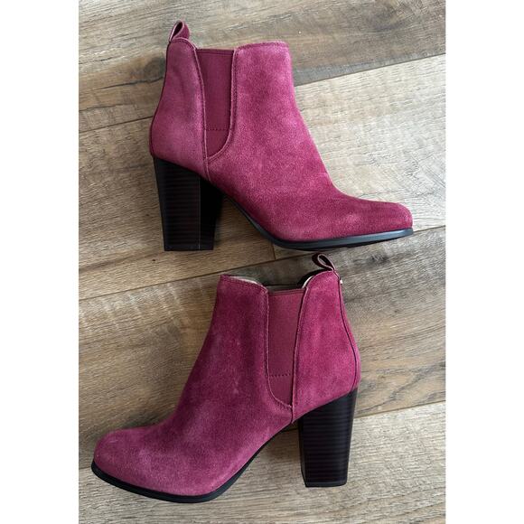 Michael Kors Evaline Suede Heeled Bootie Burgundy 8 - Picture 1 of 6